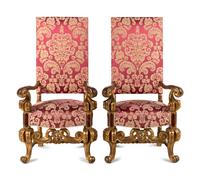 A Pair of Louis XIV Style Parcel Gilt Fauteuils