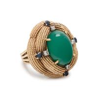 YELLOW GOLD, GREEN AGATE, SAPPHIRE AND DIAMOND RING