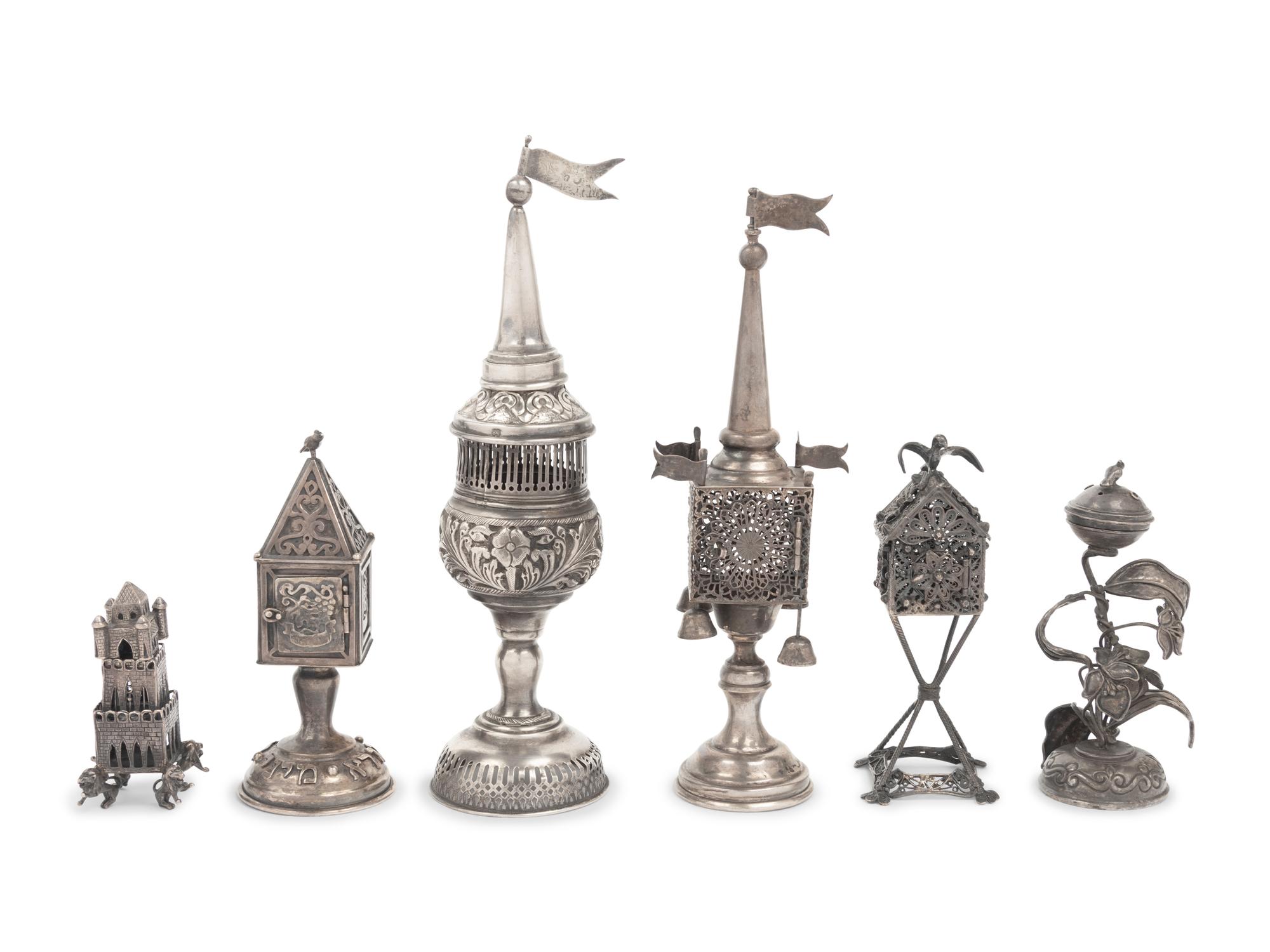 Six Continental Silver Spice Towers and Boxes