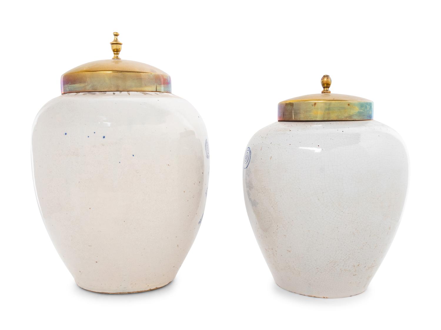 Two Delft Blue and White Tobacco Jars