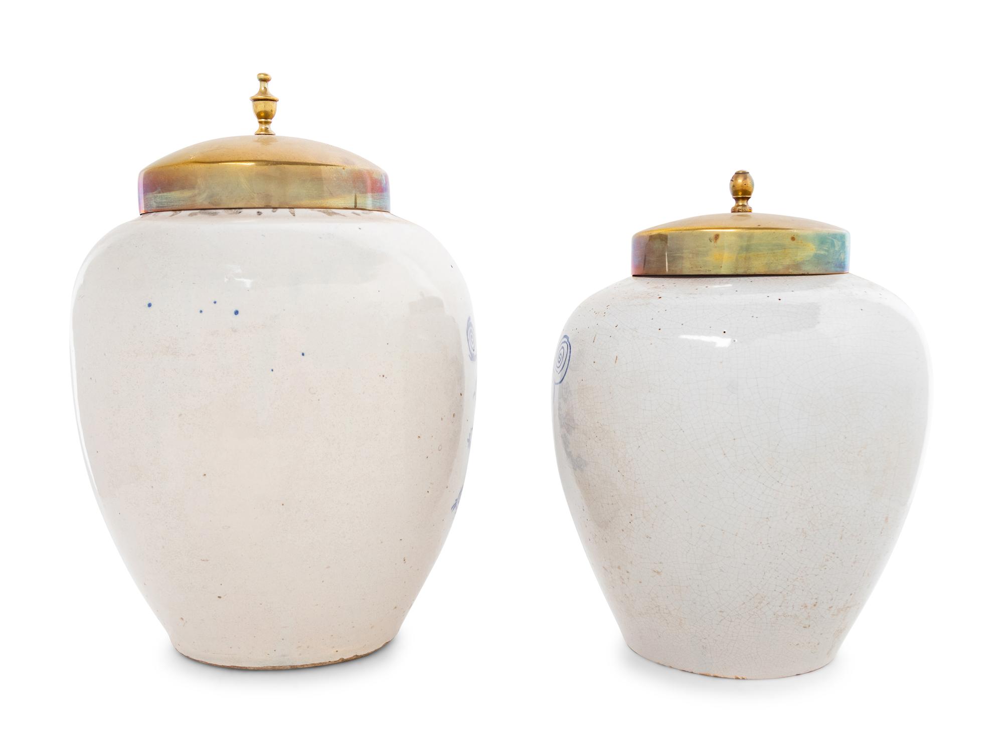 Two Delft Blue and White Tobacco Jars