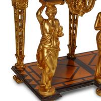 An Italian Baroque Style Gilt Bronze Mounted Pietra Dura, Lapis Lazuli and Giltwood Cabinet on Stand