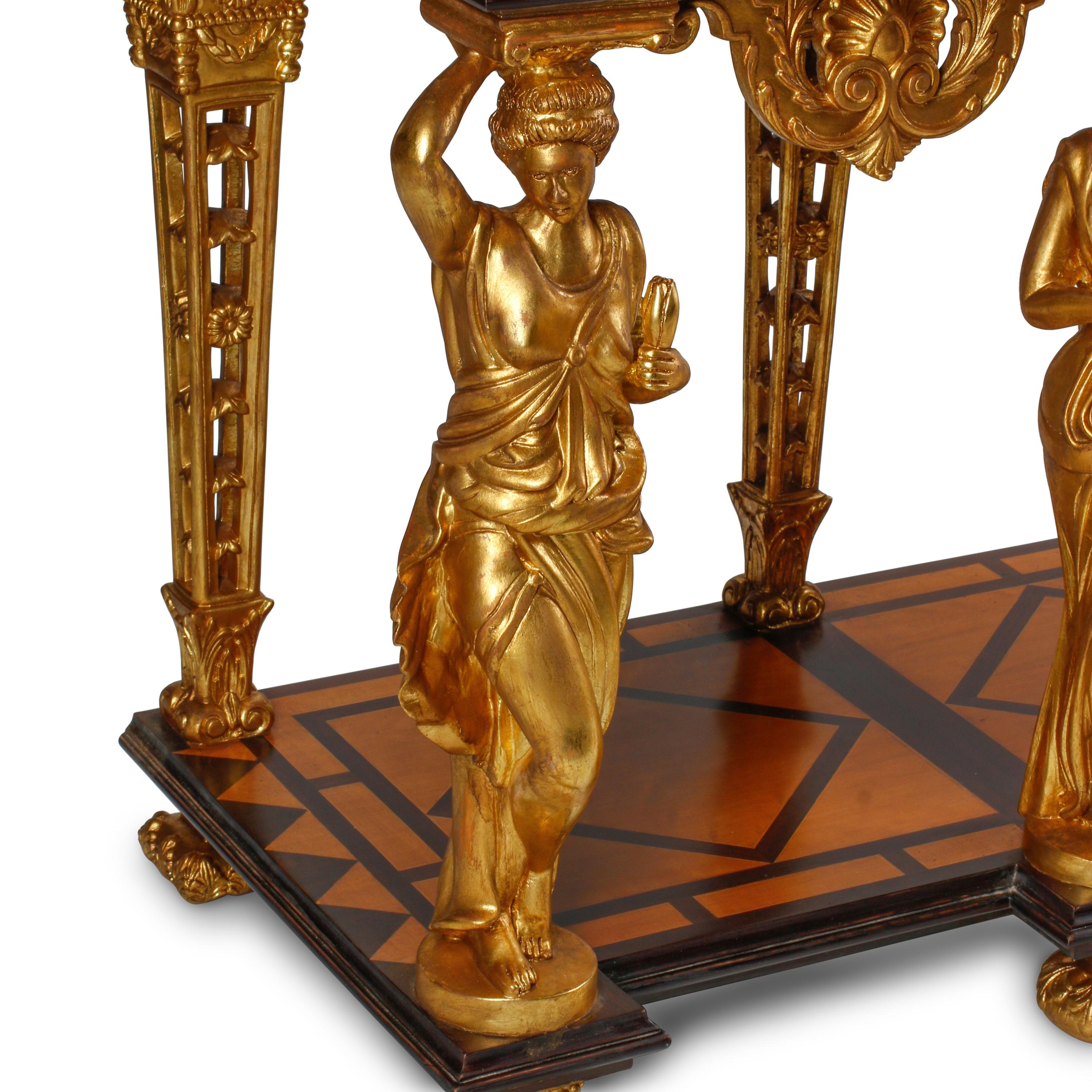 An Italian Baroque Style Gilt Bronze Mounted Pietra Dura, Lapis Lazuli and Giltwood Cabinet on Stand