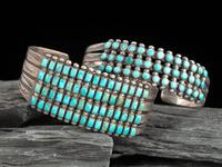 Zuni Silver and Petit Point Turquoise Cuff Bracelets