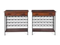 A Pair of Reclaimed Teak and Wrought Iron Wine Rack Console Tables