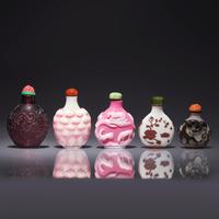 Five Chinese Glass Snuff Bottles 料器鼻烟壺五支