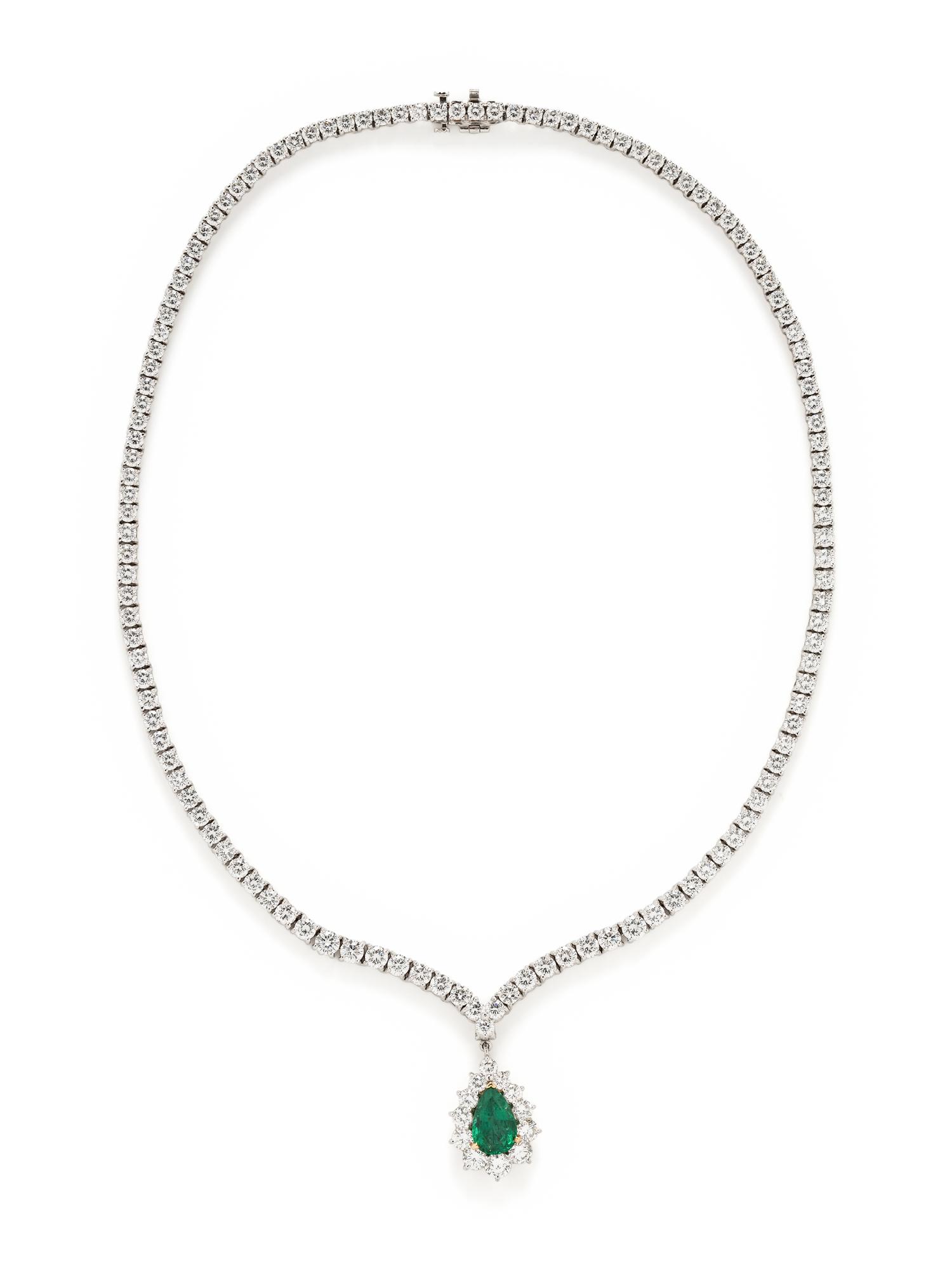 CARTIER, DIAMOND NECKLACE WITH EMERALD PENDANT