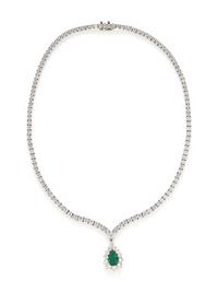 CARTIER, DIAMOND NECKLACE WITH EMERALD PENDANT