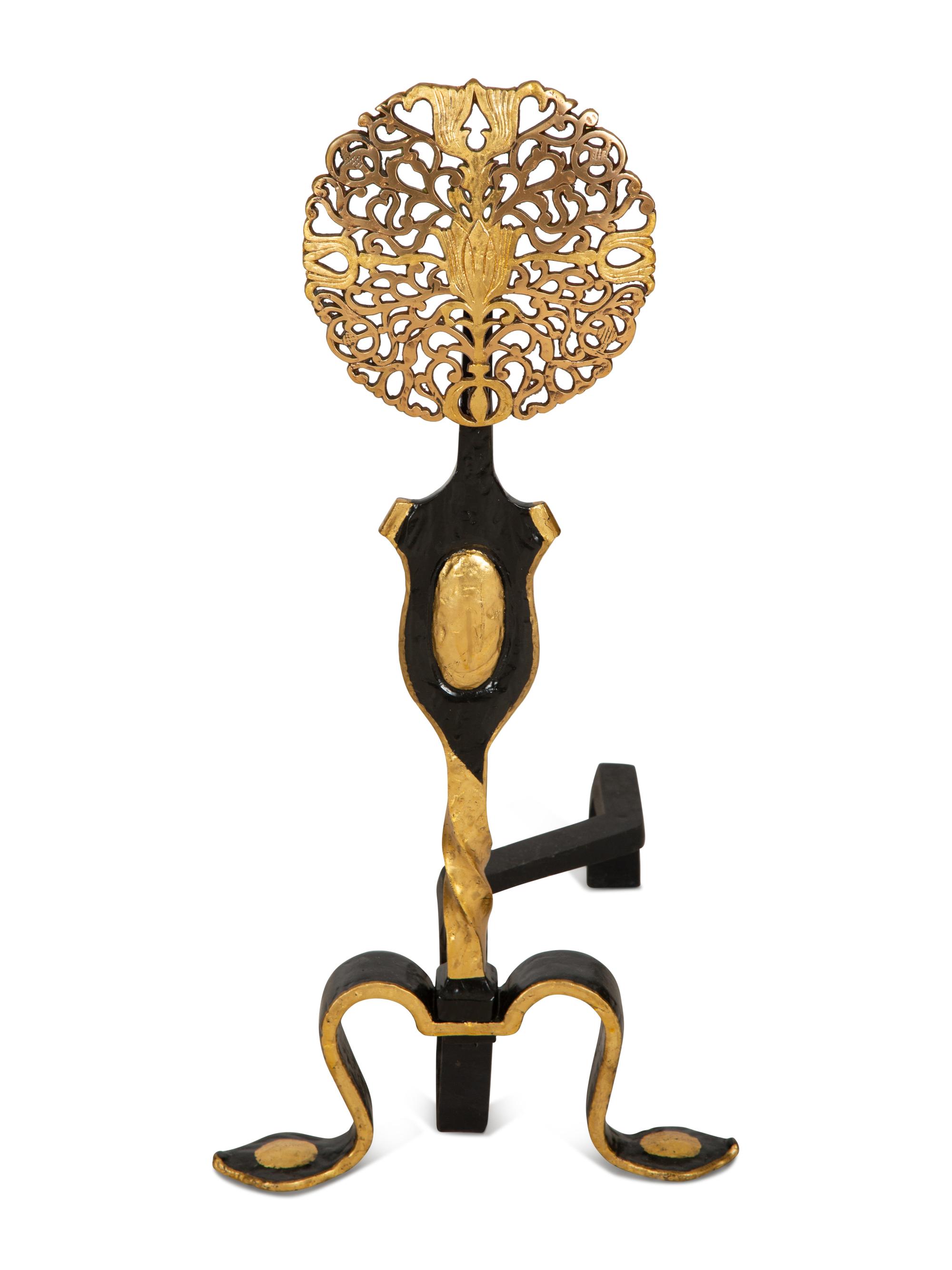A Pair of Black and Gilt Painted Andirons — 19th/20th Century