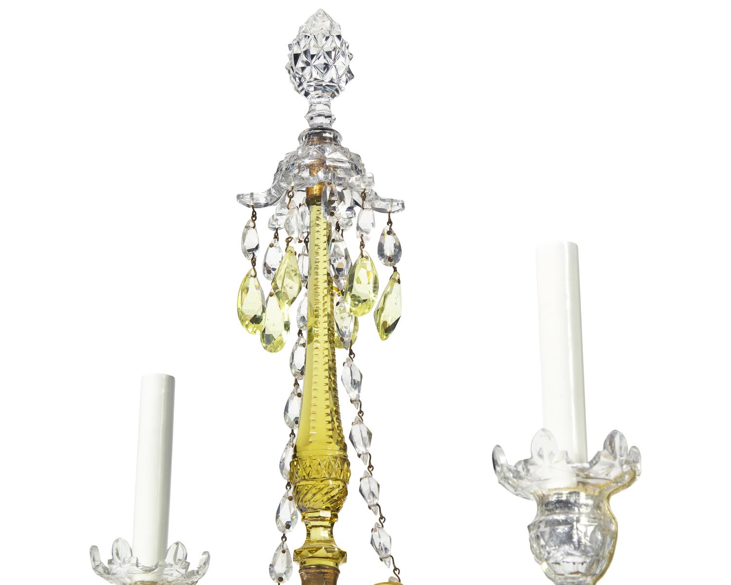 A Pair of George III Citrine and Colorless Cut-Glass Girandoles