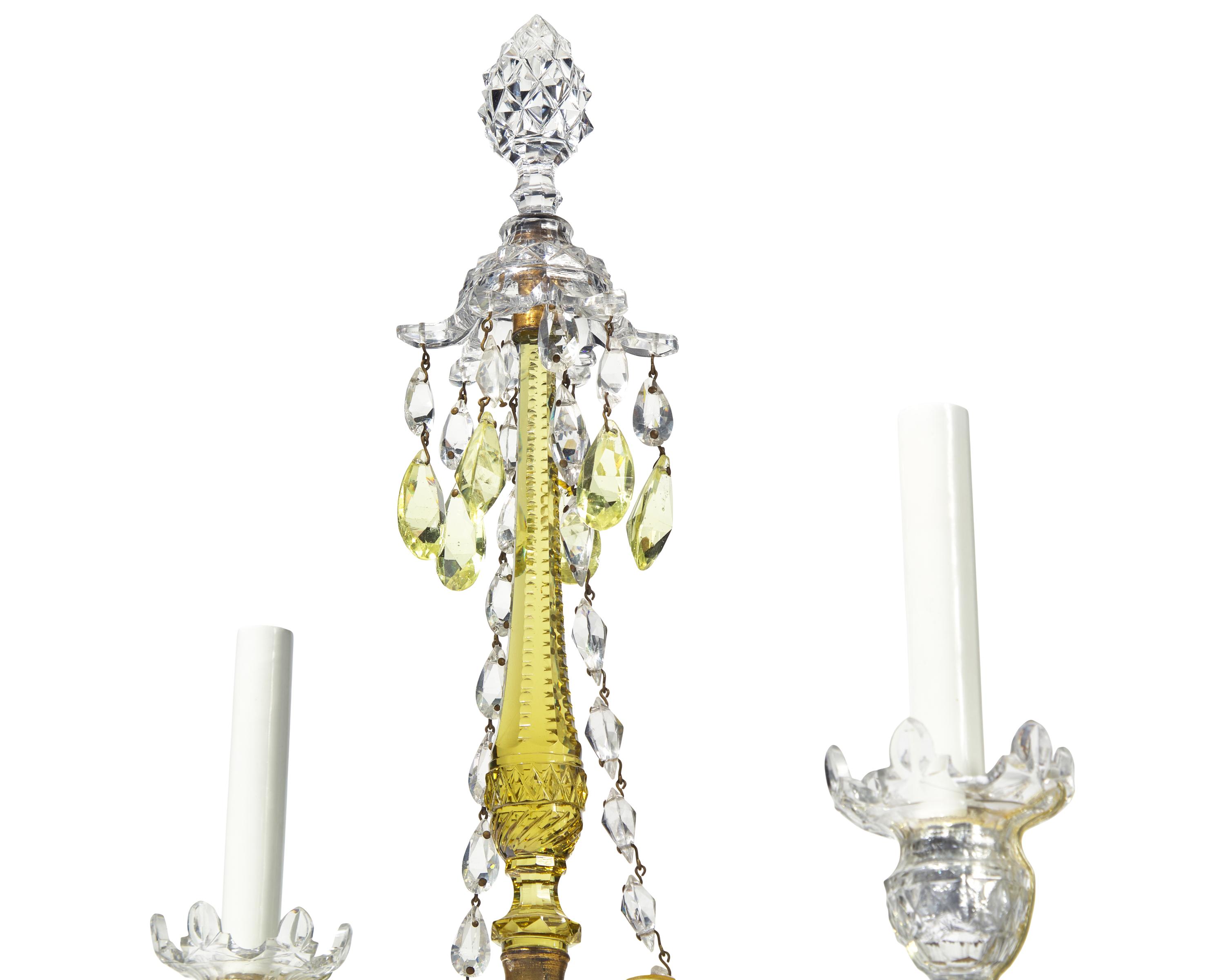 A Pair of George III Citrine and Colorless Cut-Glass Girandoles