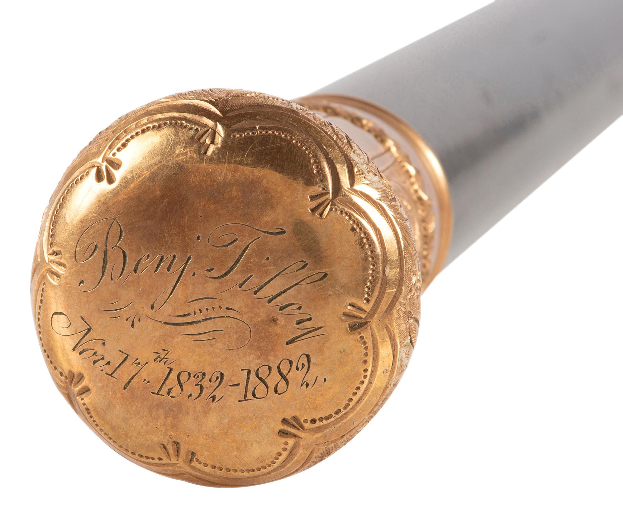 [NAVY]. TILLEY, Benjamin Franklin (1848-1907). Three presidential appointments signed by Ulysses S. GRANT, Grover CLEVELAND, and Theodore ROOSEVELT, with oversize albumen photographs and presentation cane.