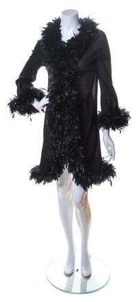 A Jean Muir Black Sheer Feather Trimmed Coat,