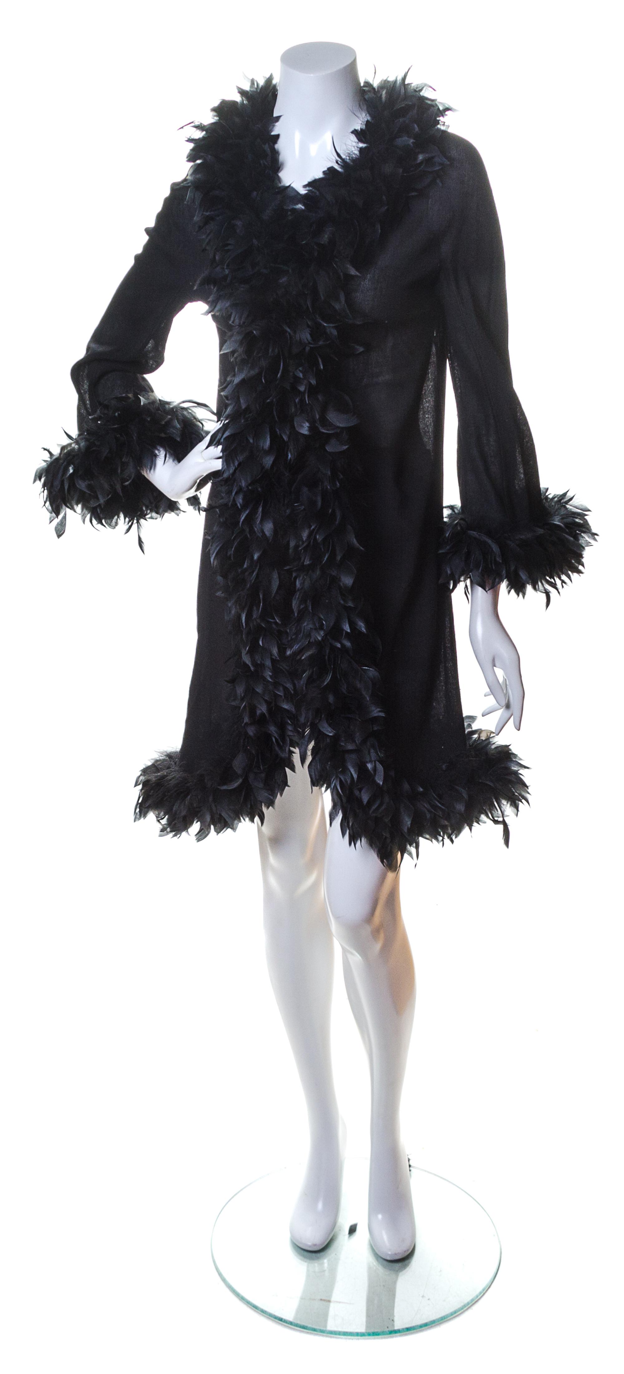 A Jean Muir Black Sheer Feather Trimmed Coat,
