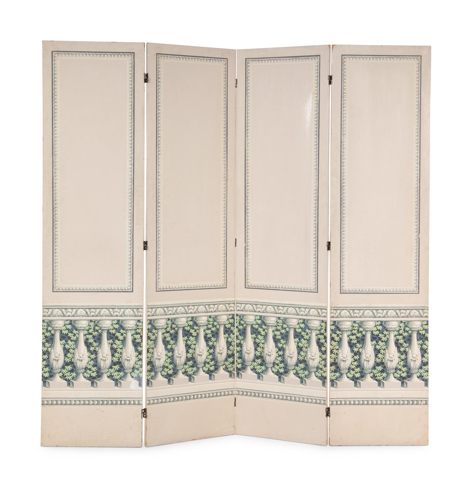 A French Papier Peinte Four-Panel Floor Screen