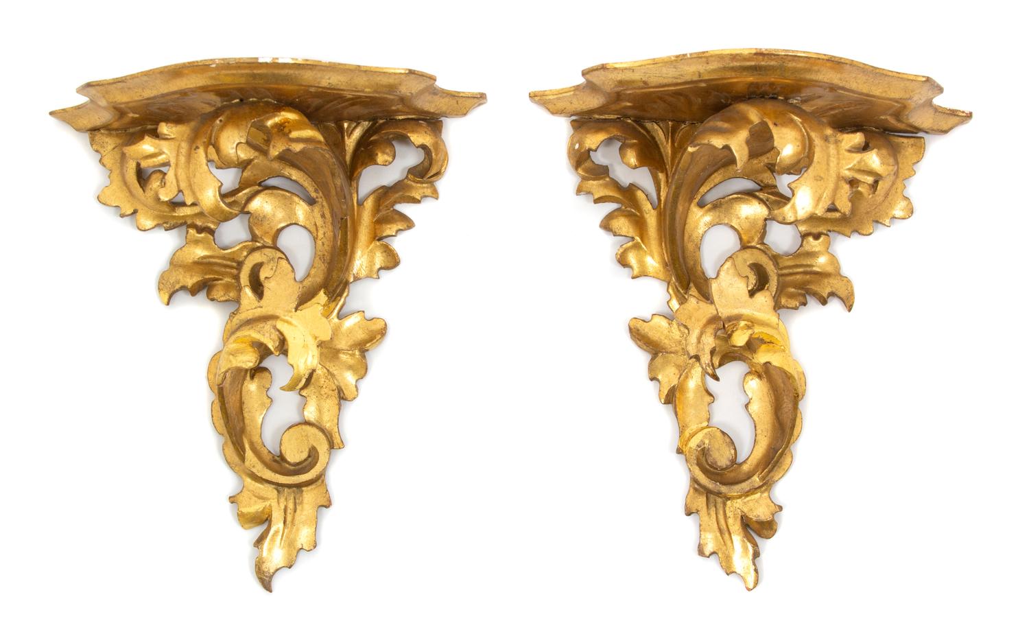 A Pair of Italian Rococo Style Carved and Gilt Painted Wall Brackets Height 9 3/4 inches. — 20TH CENTURY