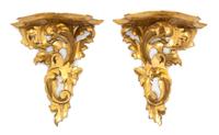 A Pair of Italian Rococo Style Carved and Gilt Painted Wall Brackets Height 9 3/4 inches. — 20TH CENTURY