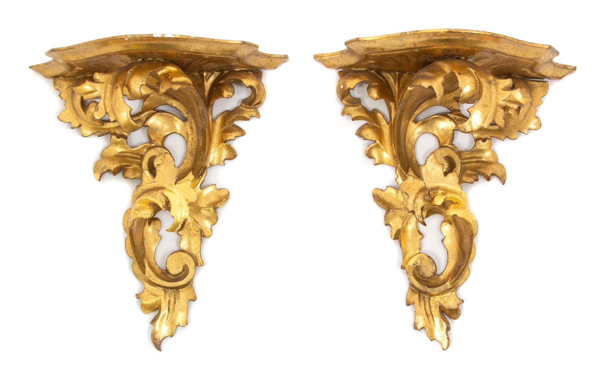 A Pair of Italian Rococo Style Carved and Gilt Painted Wall Brackets Height 9 3/4 inches. — 20TH CENTURY
