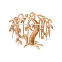 DAN FRERE, YELLOW GOLD AND EMERALD TREE BROOCH