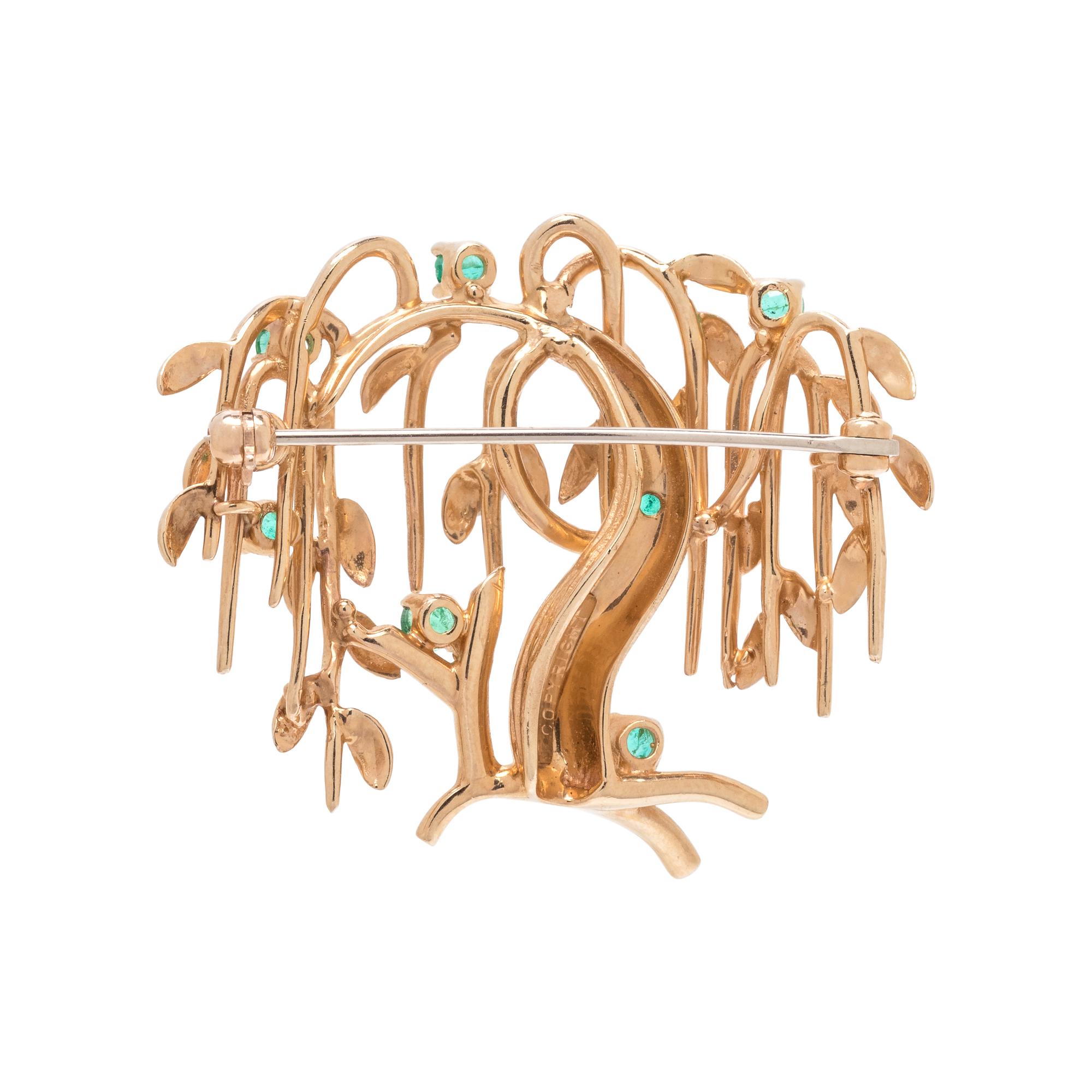 DAN FRERE, YELLOW GOLD AND EMERALD TREE BROOCH