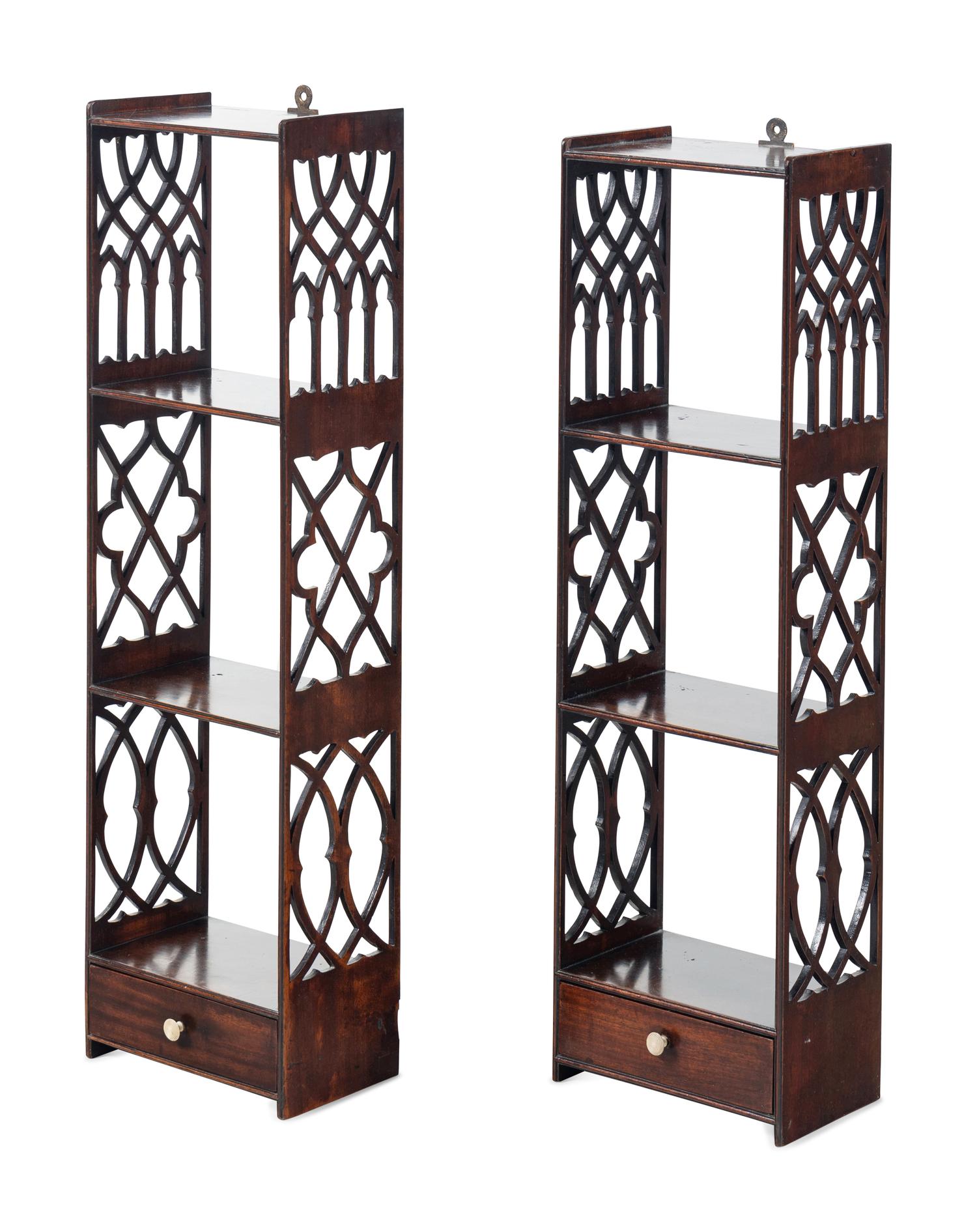 A Pair of English Mahogany Hanging Shelves