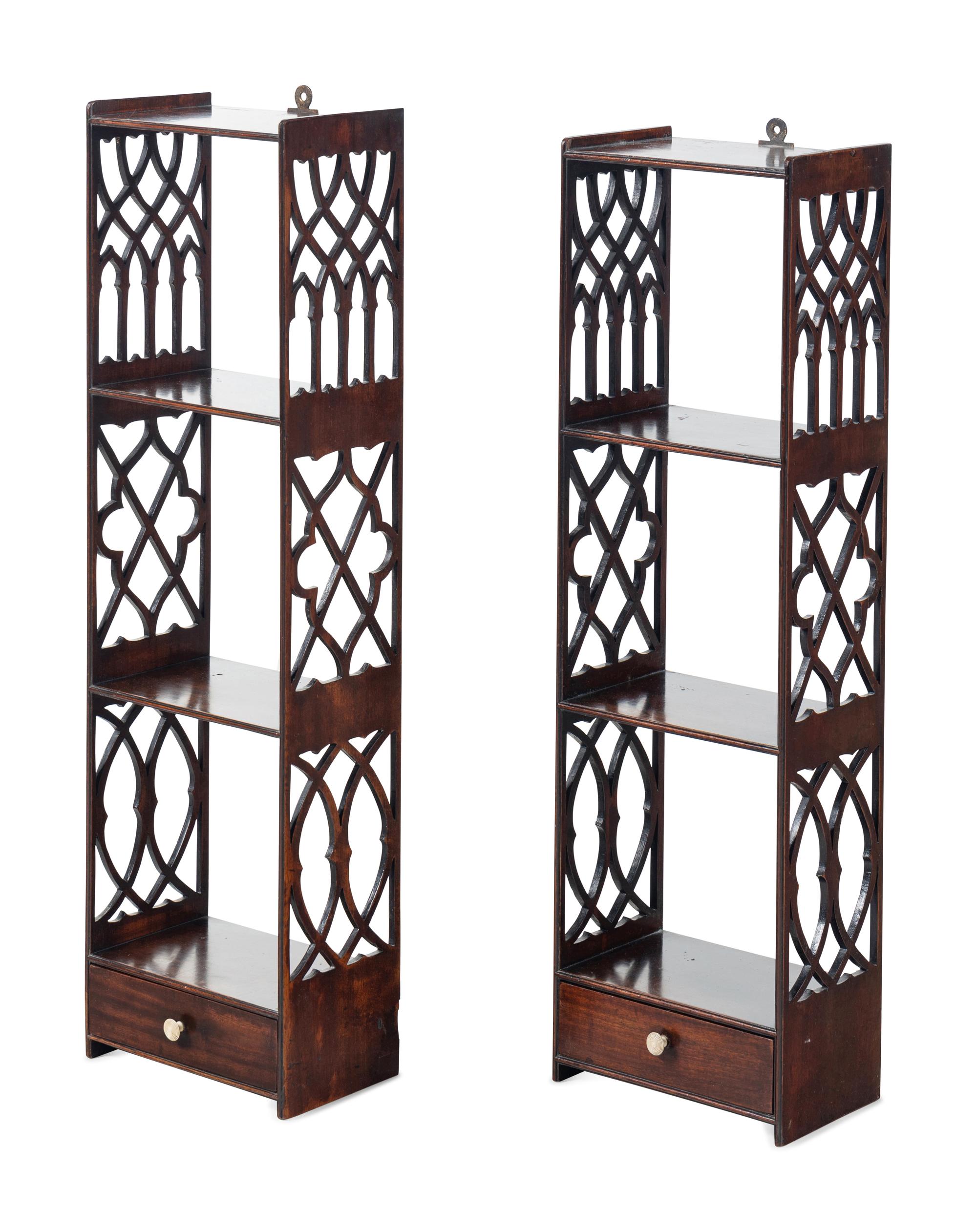 A Pair of English Mahogany Hanging Shelves