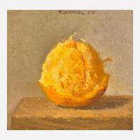 Robert Kulicke (American, 1924–2007) Half-Peeled Orange on Light Grey-Tan Background