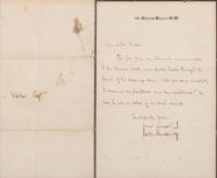 THACKERAY, William Makepeace (1811-1863). Autograph letter signed ("Wm Thackeray"), to Mr. Walker, Esq. 36 Onslow Square, n.d.