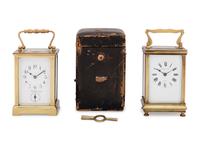 Two French Brass Carriage Clocks Retailed by Tiffany & Co.