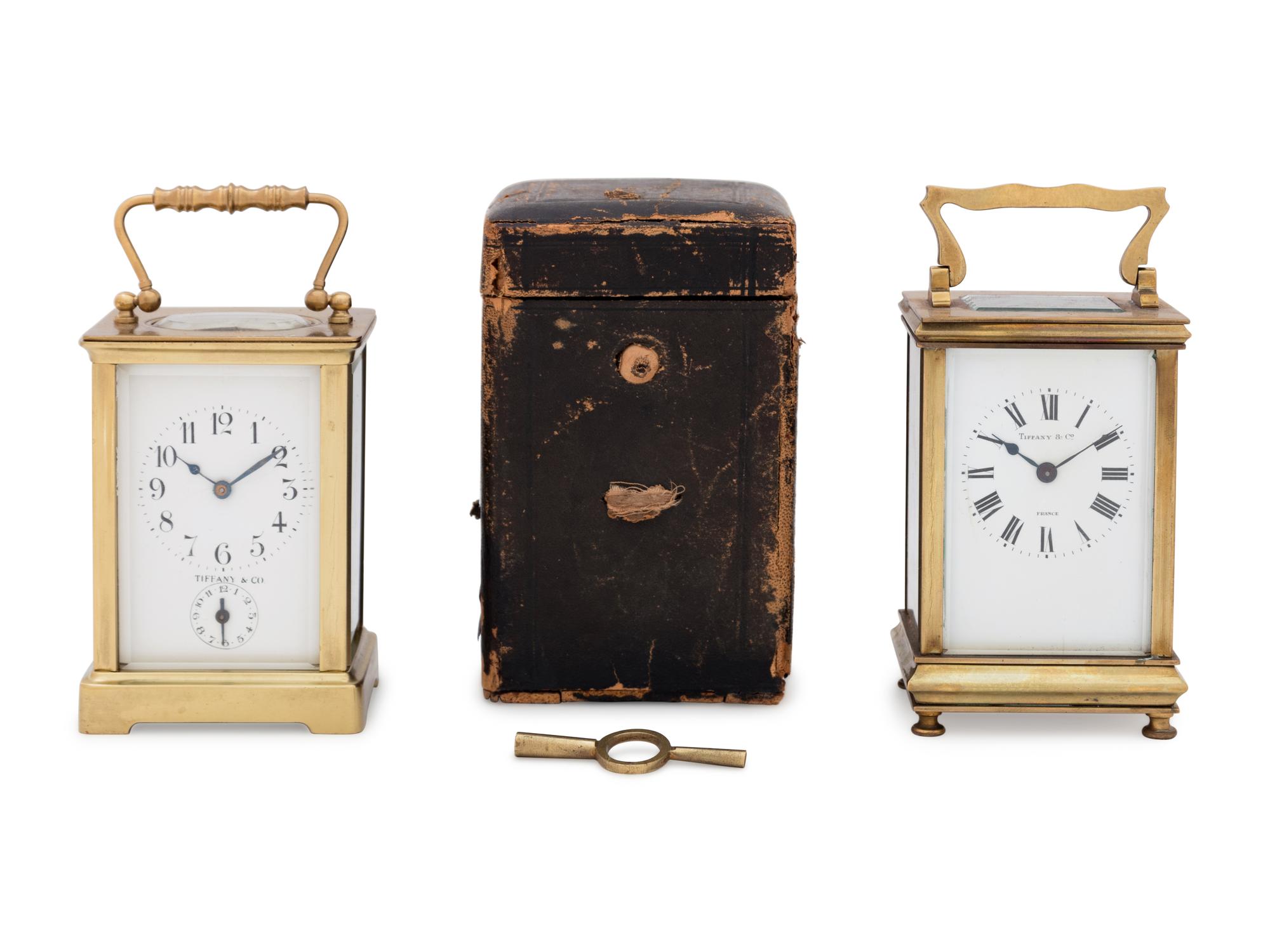 Two French Brass Carriage Clocks Retailed by Tiffany & Co.
