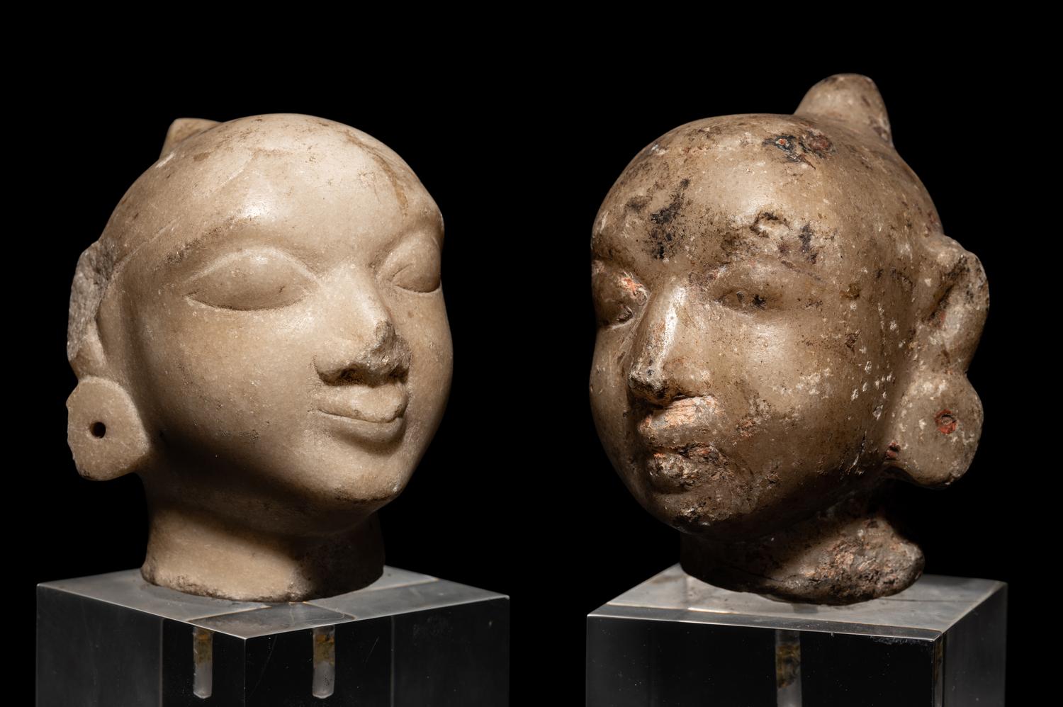 Three Indian White Marble Heads of Deities