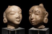 Three Indian White Marble Heads of Deities