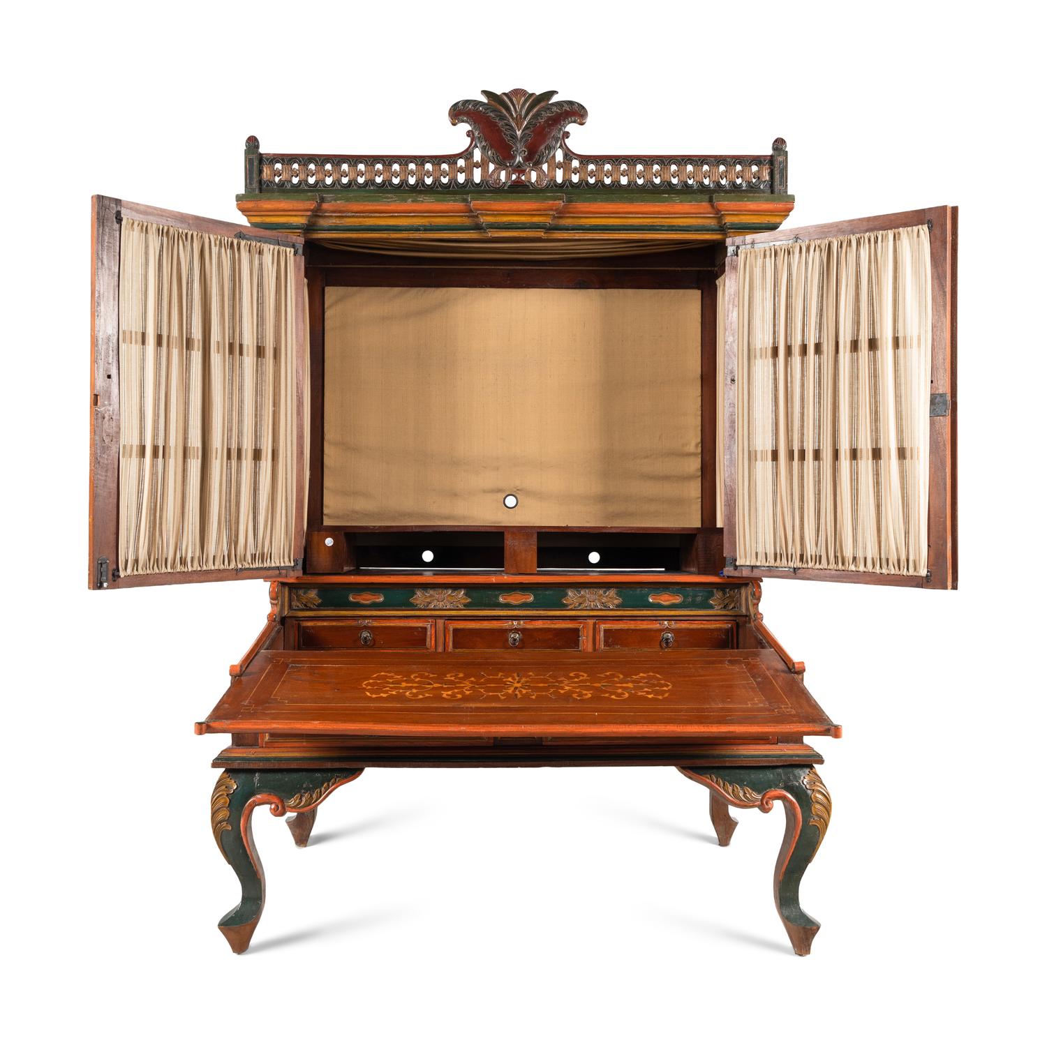 A Continental Painted Bureau Cabinet