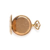 14K YELLOW GOLD AND DIAMOND HUNTER CASE POCKET WATCH AND CHAIN