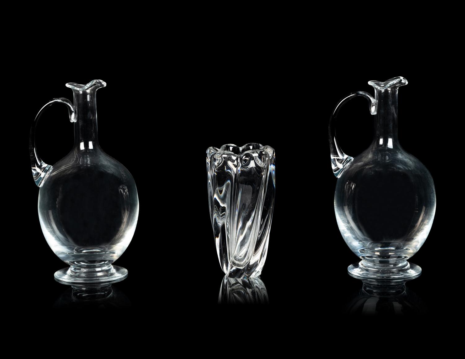 Two Blown Glass Pitchers and an Orrefors Glass Vase