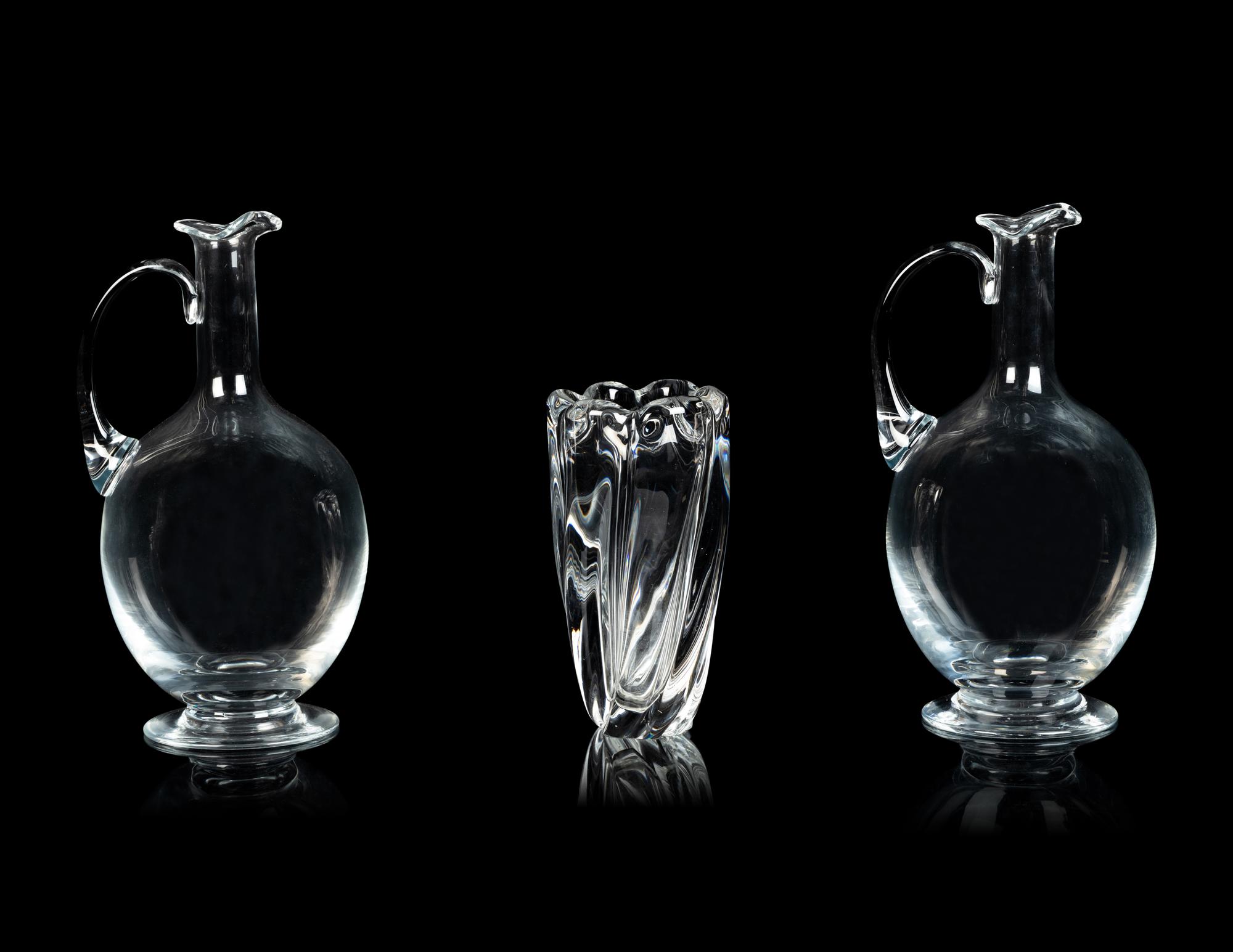 Two Blown Glass Pitchers and an Orrefors Glass Vase