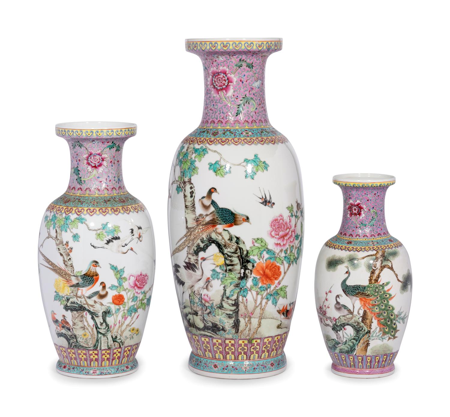 Three Chinese Famille Rose Porcelain Vases