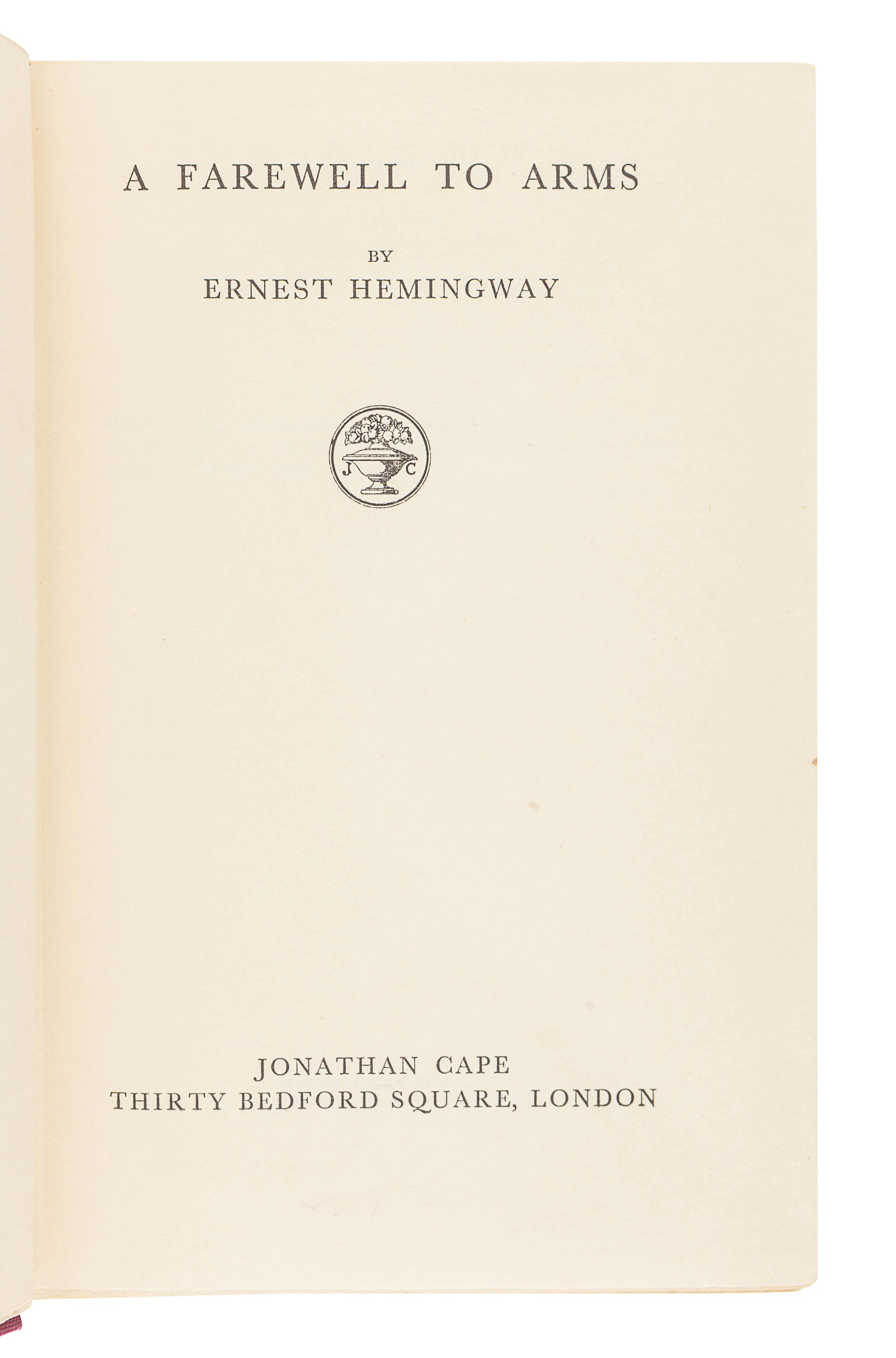 HEMINGWAY, Ernest. A group of 5 FIRST ENGLISH EDITIONS, comprising: