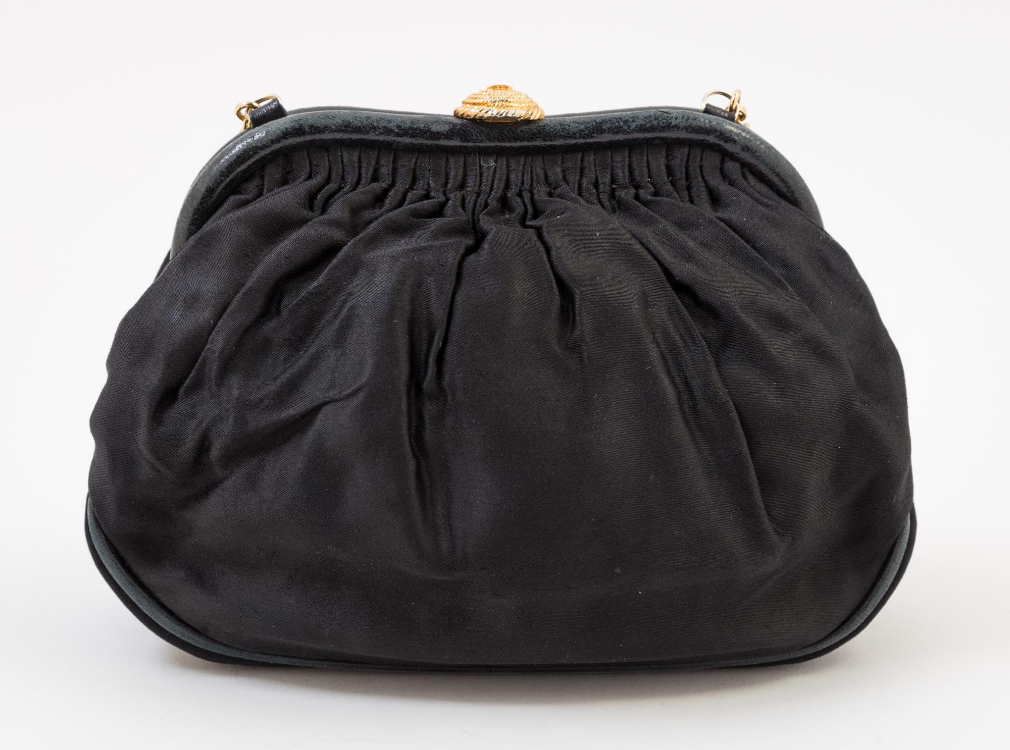 A Chanel Black Vintage Silk Evening Bag, 8" x 6" x 2".