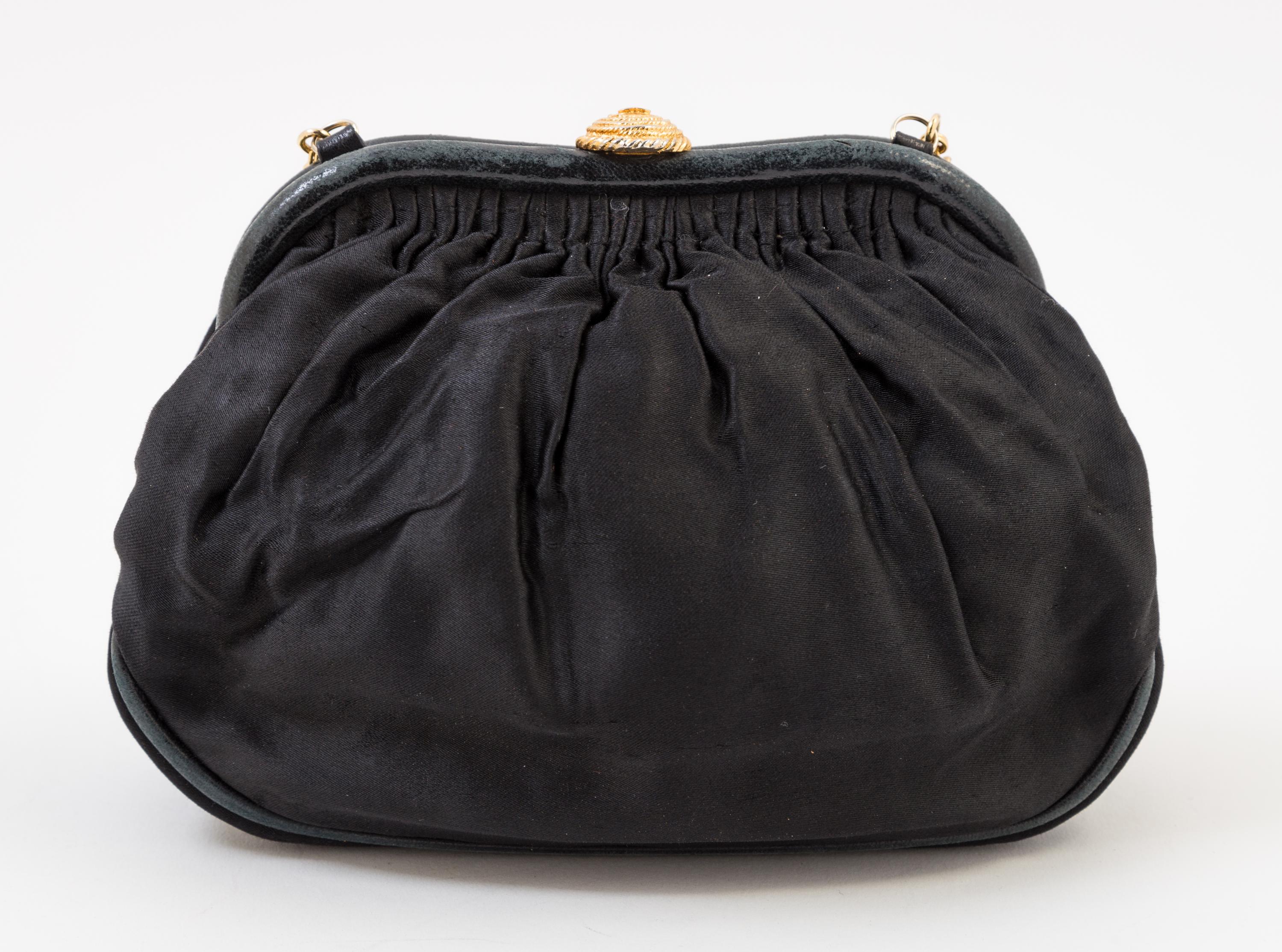 A Chanel Black Vintage Silk Evening Bag, 8" x 6" x 2".