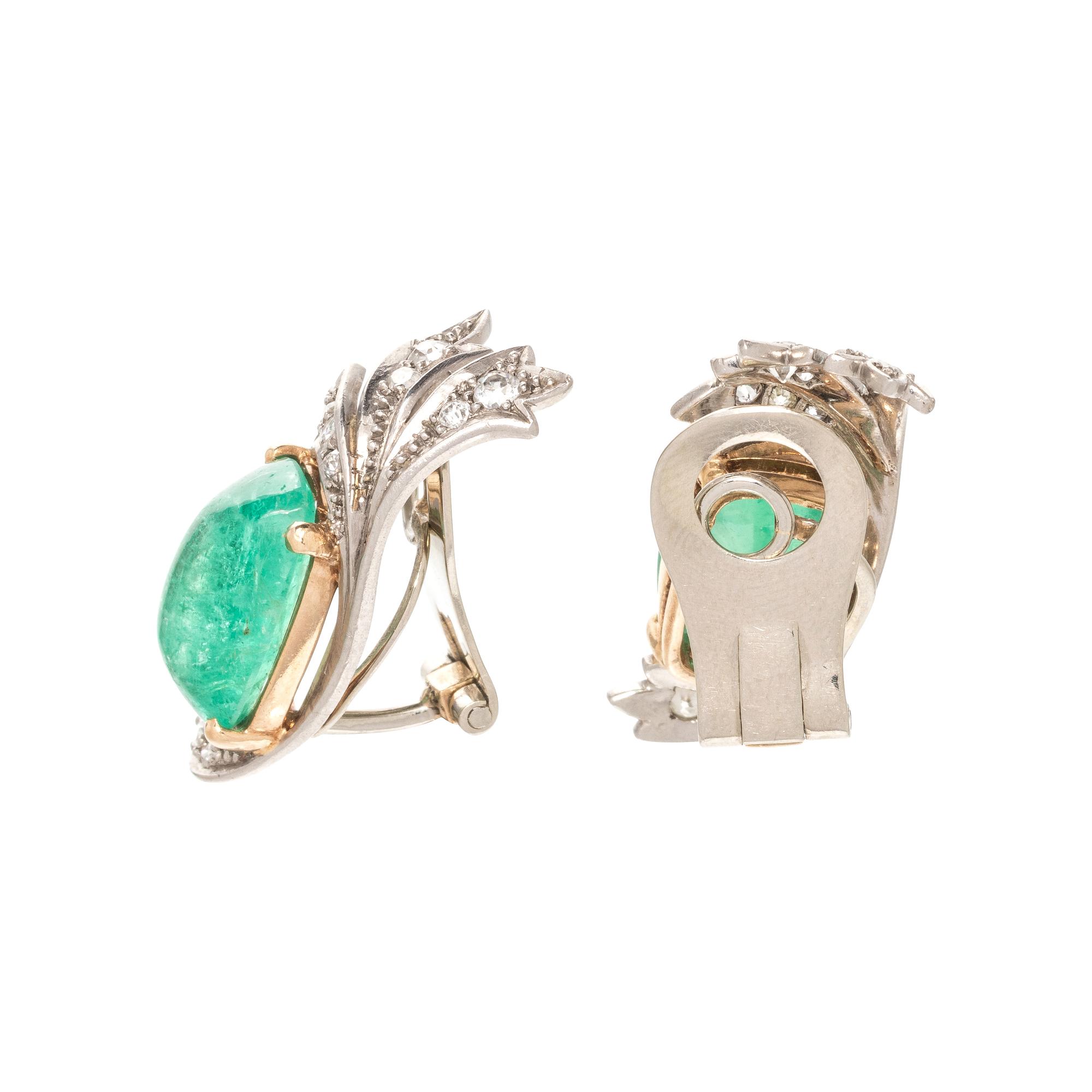 EMERALD AND DIAMOND EARCLIPS