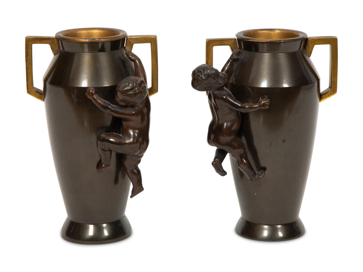 A Pair of Continental Art Deco Bronze Amphoras