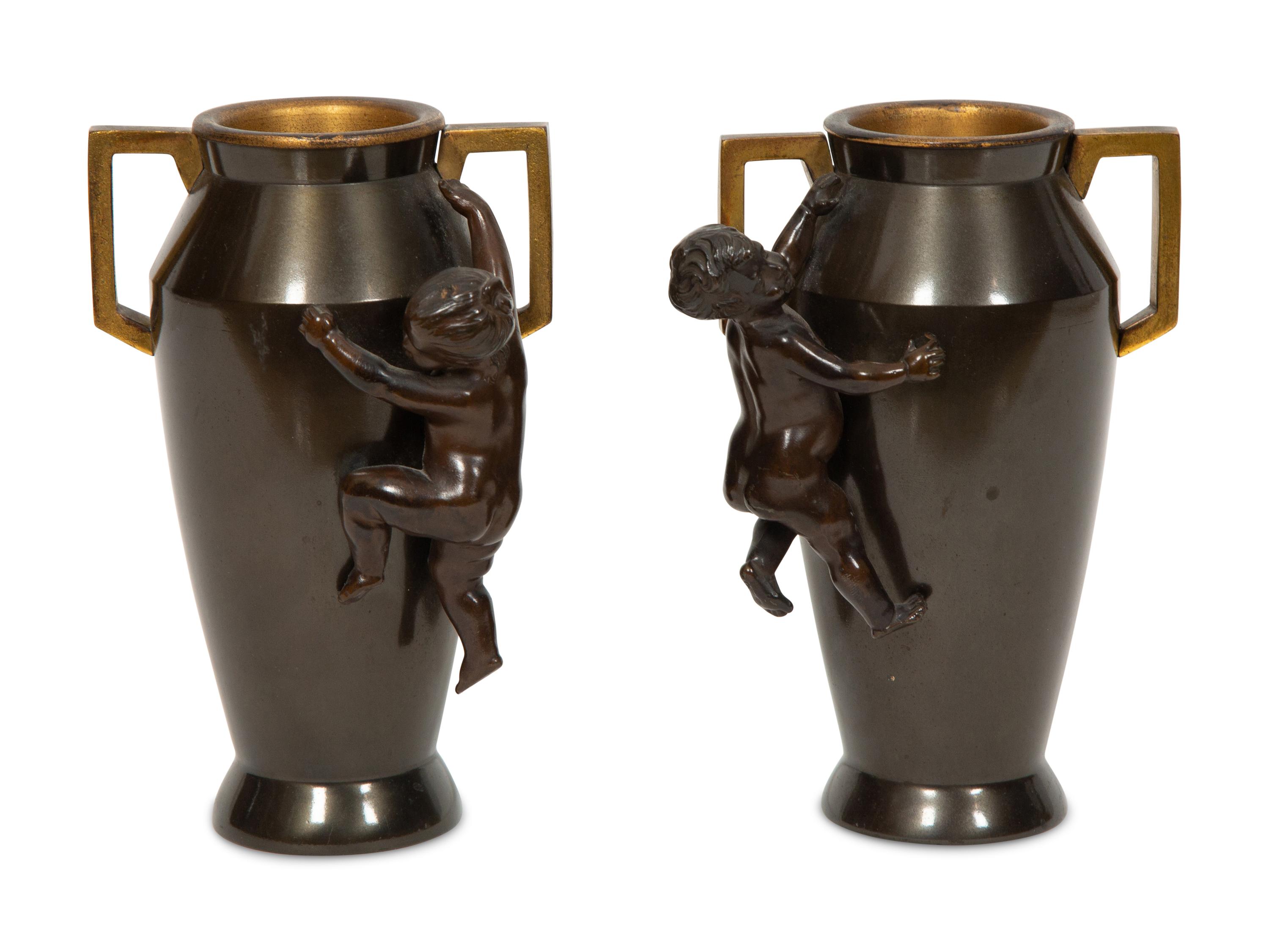 A Pair of Continental Art Deco Bronze Amphoras