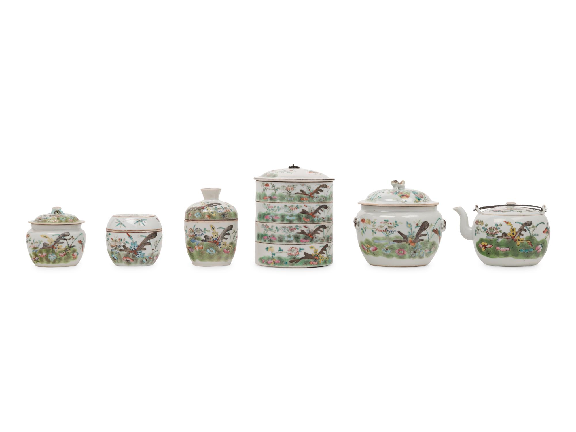 Six Chinese Famille Rose Porcelain Wares