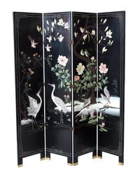 A Japanese Four Panel Folding Floor Screen Height 72 inches.