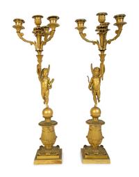 A Pair of Louis XVI Style Gilt Bronze Figural Candelabra — 19TH CENTURY