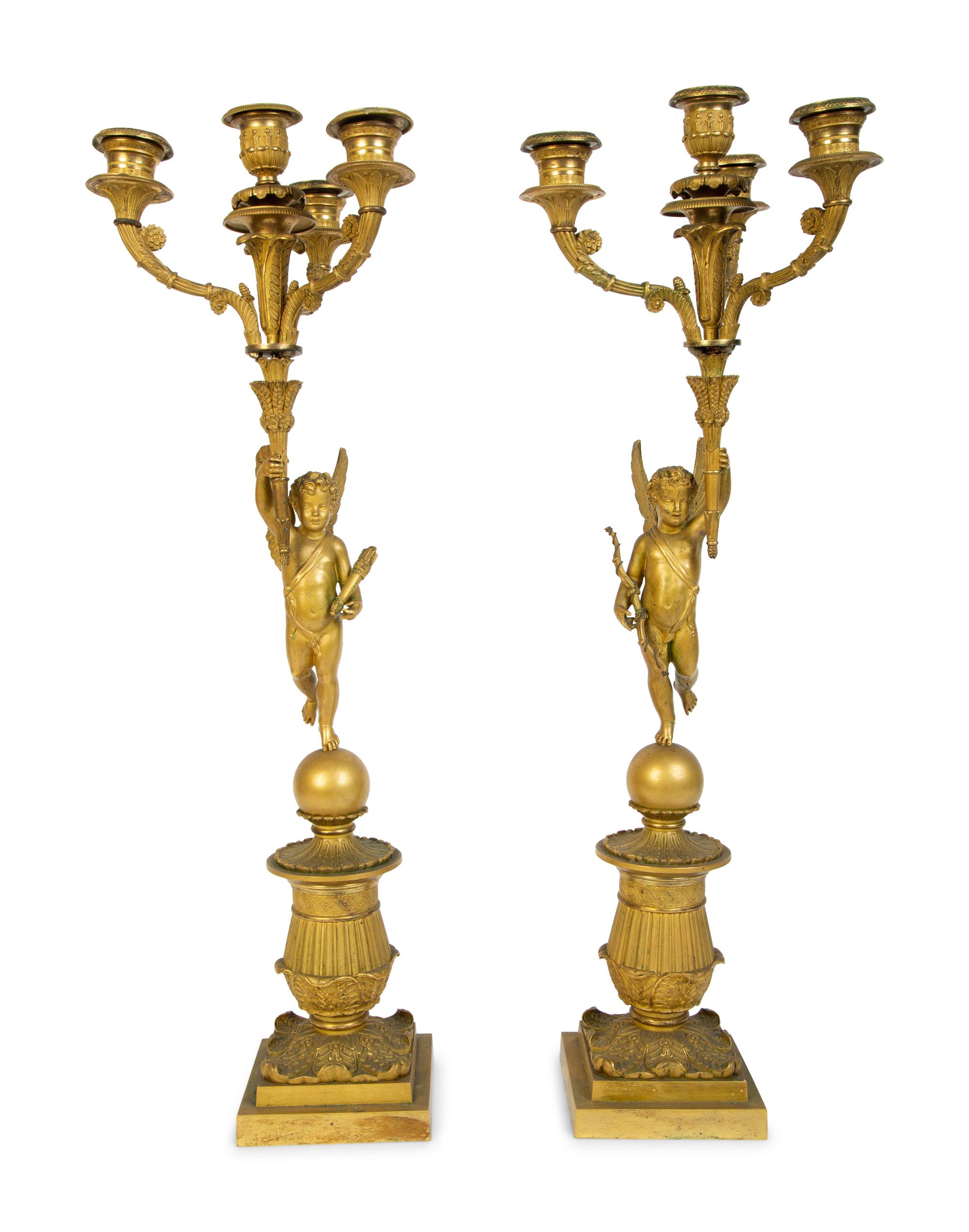 A Pair of Louis XVI Style Gilt Bronze Figural Candelabra — 19TH CENTURY