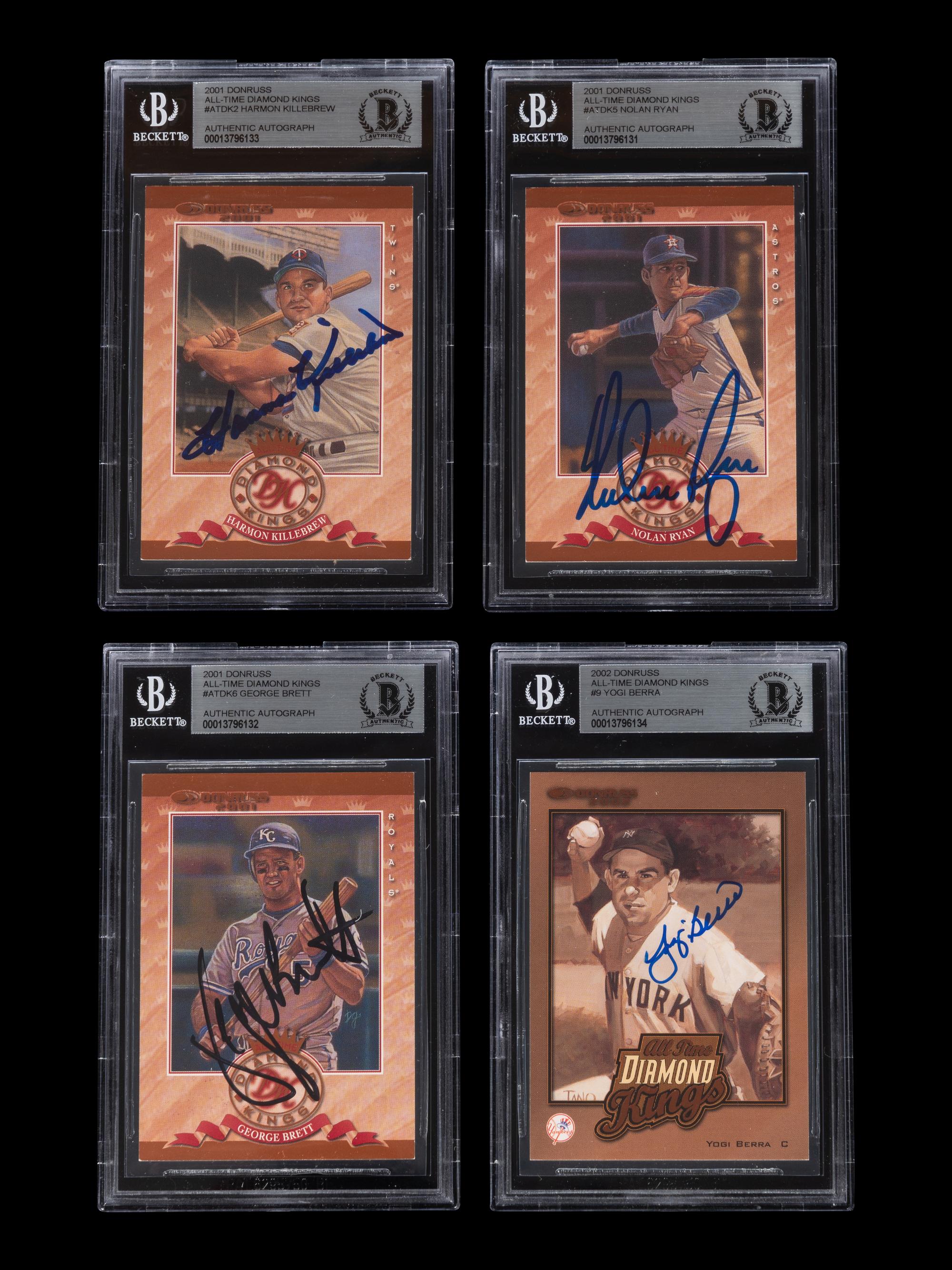 A Group of Four Donruss All-Time Diamond Kings Hall of Fame Signed Autograph Baseball Cards (Beckett Authentication Services Certified),