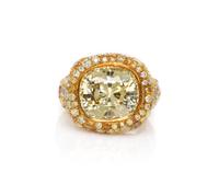 An 18 Karat Yellow Gold, Yellow Sapphire, Colored Diamond and Diamond Ring, N. Varney, 10.00 dwts.