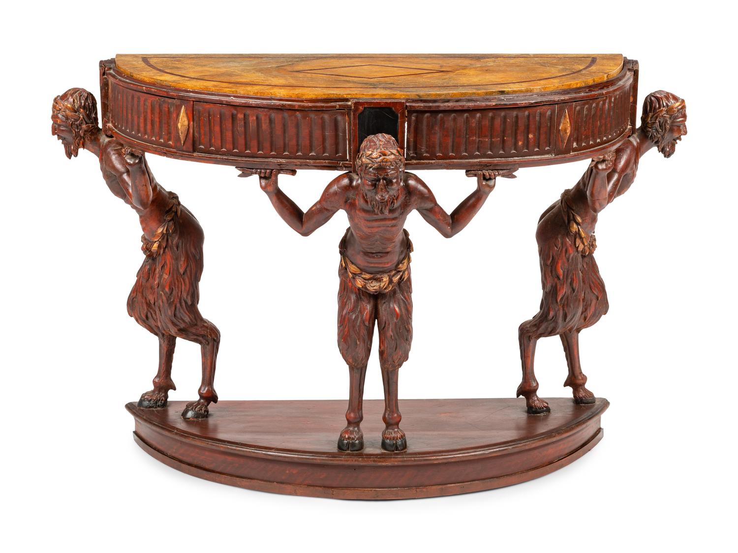 An Italian Painted Console Table with Satyr Supports